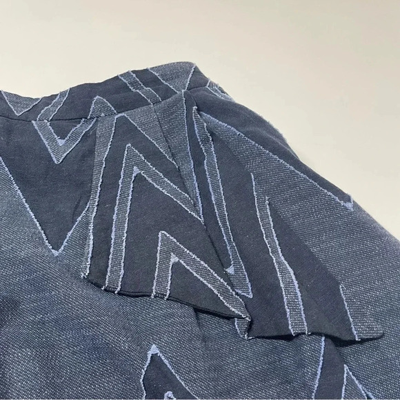 Anthropologie Eva Franco Textured-Chevron Midi Skirt Blue Ruffle Front Size 4 - Picture 8 of 16